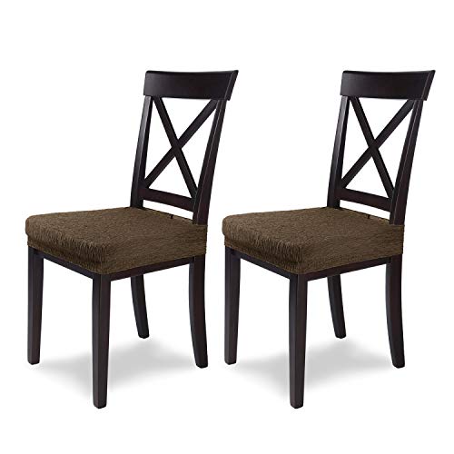 SCHEFFLER-Home Jara 2 Fundas para Asiento de sillas, Estirable Cubiertas, extraíble Funda con Banda elástica, Marrón