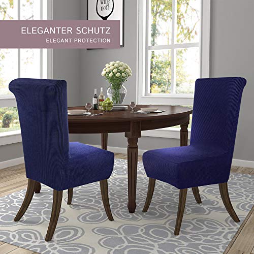 SCHEFFLER-Home Sofia 2 Fundas de sillas, Estirable Cubiertas, Velours extraíble flexibel Funda con Banda elástica, Azul