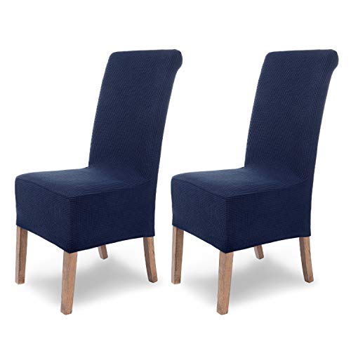 SCHEFFLER-Home Sofia 2 Fundas de sillas, Estirable Cubiertas, Velours extraíble flexibel Funda con Banda elástica, Azul