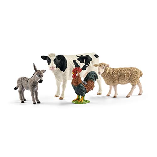 Schleich - Farm World, Set de Iniciación, Incluye Burro, Vaca, Gallo y Oveja , color/modelo surtido