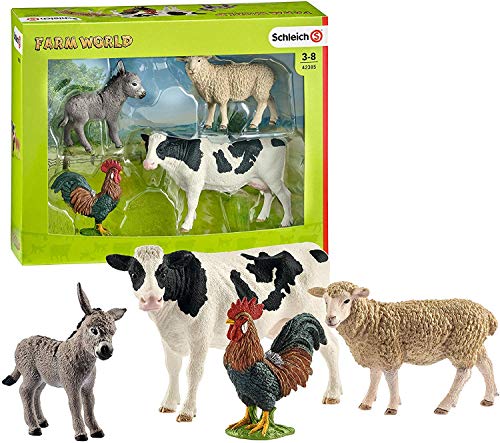 Schleich - Farm World, Set de Iniciación, Incluye Burro, Vaca, Gallo y Oveja , color/modelo surtido