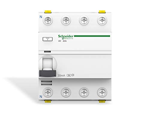 Schneider Electric A9Z21440 Acti 9 iID RCCB, Type A, 4P, 40A, 30mA, 73mm x 72mm x 91mm, Blanco
