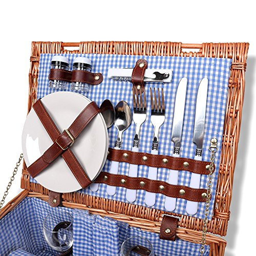 Schramm® Cesta de picnic 40x30x20cm rectangular de madera de sauce para 2 personas