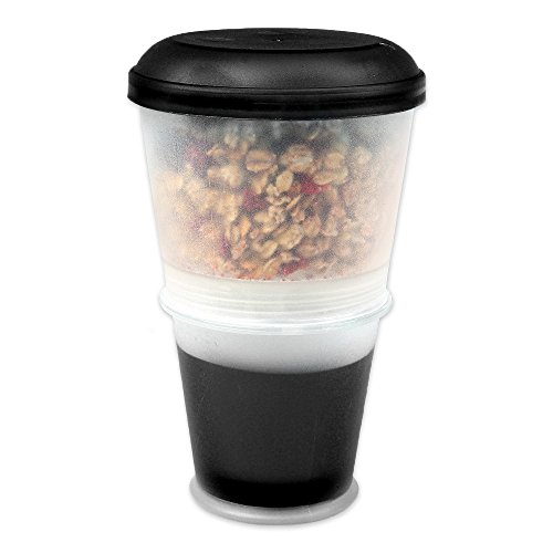 Schramm® Yoghurt Cup 7 Colours to go Muesli-to-Go Muesli Cup with Integrated Cooling Compartment and Spoon Cereal Bowl Yoghurt Cup Muesli Container Yoghurt Container for on The go, Farbe:Schwarz