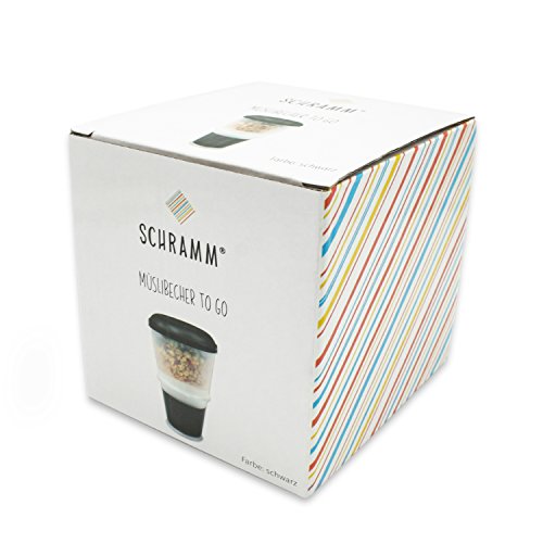 Schramm® Yoghurt Cup 7 Colours to go Muesli-to-Go Muesli Cup with Integrated Cooling Compartment and Spoon Cereal Bowl Yoghurt Cup Muesli Container Yoghurt Container for on The go, Farbe:Schwarz