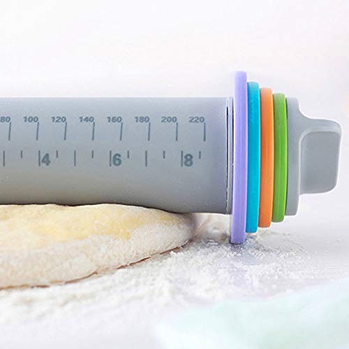 SDFY Rodillo de Amasar Rodillo de Silicona orgánica con Cuatro palitos de harina de Anillo de Grosor Ajustable Desmontable para Hornear Masa, Pasteles, Pizza, Galletas