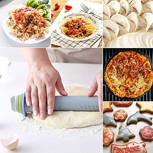 SDFY Rodillo de Amasar Rodillo de Silicona orgánica con Cuatro palitos de harina de Anillo de Grosor Ajustable Desmontable para Hornear Masa, Pasteles, Pizza, Galletas