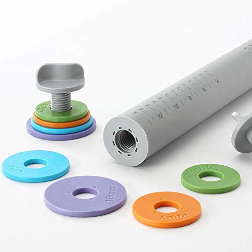 SDFY Rodillo de Amasar Rodillo de Silicona orgánica con Cuatro palitos de harina de Anillo de Grosor Ajustable Desmontable para Hornear Masa, Pasteles, Pizza, Galletas