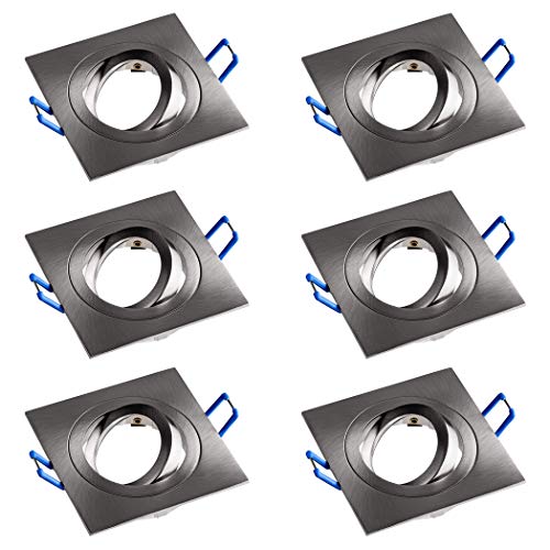 SEBSON 6x Foco empotrable Techo orientable incl. GU10 casquillo (LED/Halógeno) - Orificio de montaje ø80mm, 92x92x19,5mm, cuadrado, aluminio mate