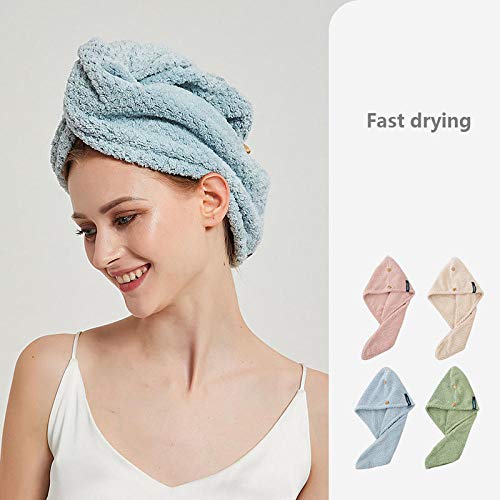 Secado rápido Turbante súper Suave,Toalla absorbente de secado rápido, toalla de pelo seco Baotou-Café con leche + azul claro_Dos paquetes,Pelo Seco Sombreros Turbante Absorbente Secado Rápido