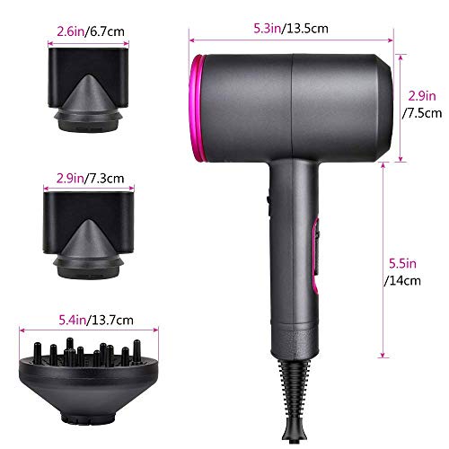 Secador de pelo 2000W,2 Velocidades-3 Temperaturas Secador Iónico, que incluyen 2 boquillas y 1 difusor, botón de aire frío