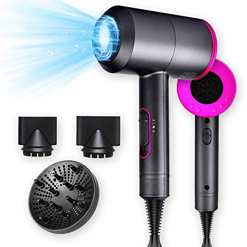 Secador de pelo 2000W,2 Velocidades-3 Temperaturas Secador Iónico, que incluyen 2 boquillas y 1 difusor, botón de aire frío