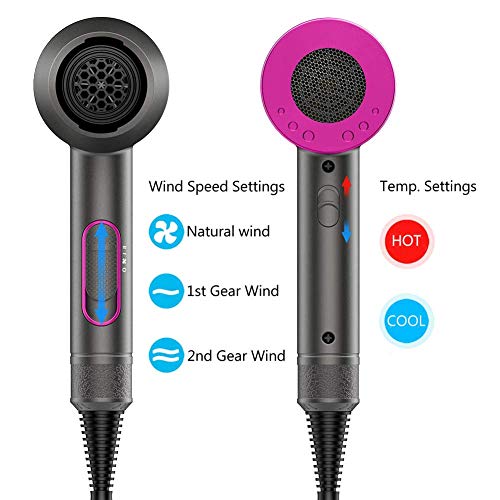 Secador de pelo 2000W,2 Velocidades-3 Temperaturas Secador Iónico, que incluyen 2 boquillas y 1 difusor, botón de aire frío