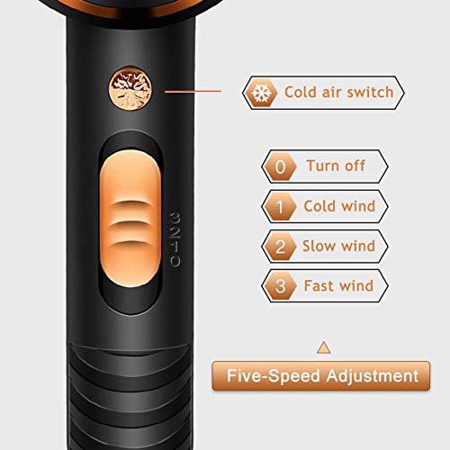 Secador de Pelo iónico, Secador de cabello profesional 4000W, potente, 3 temperaturas, secado rápido y bajo ruido - Negro