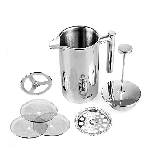 Secura Cafetera de Acero Inoxidable 1000 ML Plata