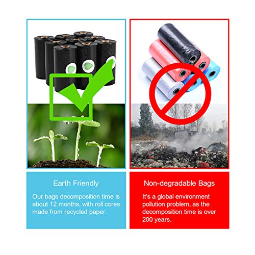 SECWELL 360 Bolsa para Heces de Perro,Bolsa Excrementos Perros,Poop Bag para Perro Mascotas con Dispensador y Clip para Correa (Negro)