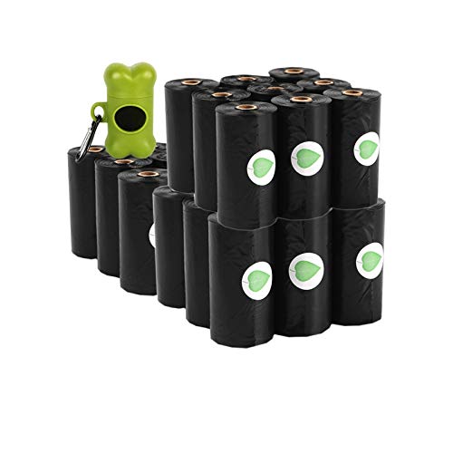 SECWELL 360 Bolsa para Heces de Perro,Bolsa Excrementos Perros,Poop Bag para Perro Mascotas con Dispensador y Clip para Correa (Negro)