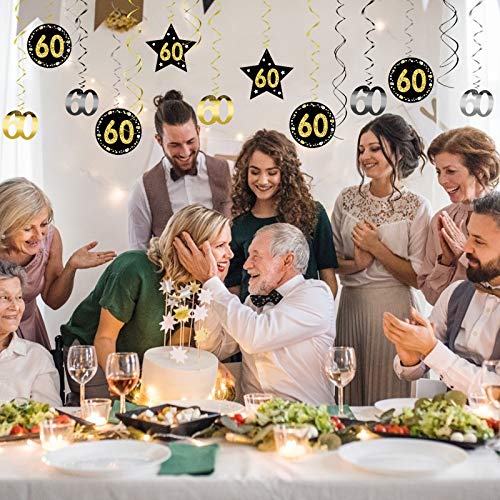 SEELOK 24pcs Remolinos Colgantes Cumpleaños 60 años Adornos de Espirales Banner Happy Birthday Guirnalda de Feliz Cumpleaños Serpentinas Fiesta para Cumpleaño Bodas Aniversario