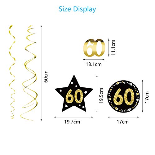SEELOK 24pcs Remolinos Colgantes Cumpleaños 60 años Adornos de Espirales Banner Happy Birthday Guirnalda de Feliz Cumpleaños Serpentinas Fiesta para Cumpleaño Bodas Aniversario