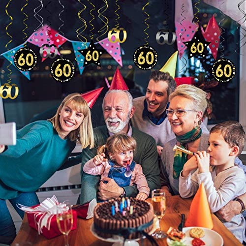 SEELOK 24pcs Remolinos Colgantes Cumpleaños 60 años Adornos de Espirales Banner Happy Birthday Guirnalda de Feliz Cumpleaños Serpentinas Fiesta para Cumpleaño Bodas Aniversario