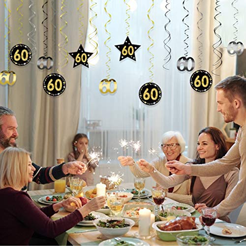 SEELOK 24pcs Remolinos Colgantes Cumpleaños 60 años Adornos de Espirales Banner Happy Birthday Guirnalda de Feliz Cumpleaños Serpentinas Fiesta para Cumpleaño Bodas Aniversario