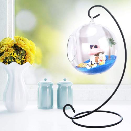 Seguryy Sostenedor de vela de cristal bola hierro boda Vela linterna Hanging stand (Negro -5pcs)