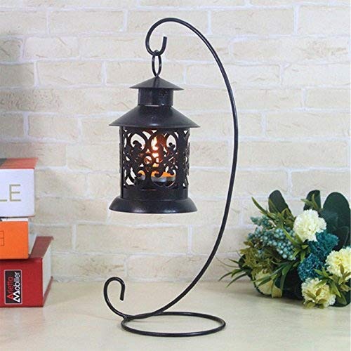 Seguryy Sostenedor de vela de cristal bola hierro boda Vela linterna Hanging stand (Negro -5pcs)
