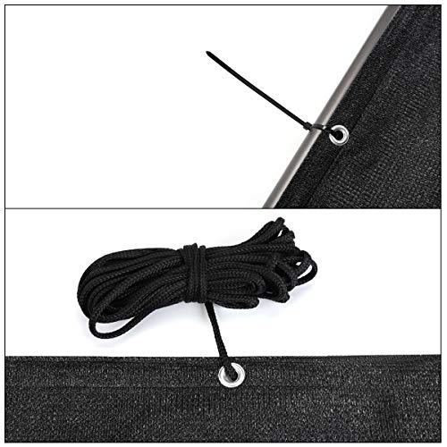 Sekey Pantalla para Balcón Jardín Protección de Privacidad HDPE 220 g/m², Protección UV, Resistente al Viento y al Agua Transpirable, se Puede Cortar, con Cables y Cuerdas, Negro 0.9×6m