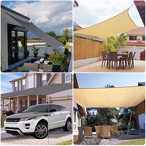 Sekey Toldo Vela de Sombra Rectangular HDPE Protección Rayos UV Resistente Permeable Transpirable para Patio, Exteriores, Jardín, 3× 4m Arena, con Cuerda Libre