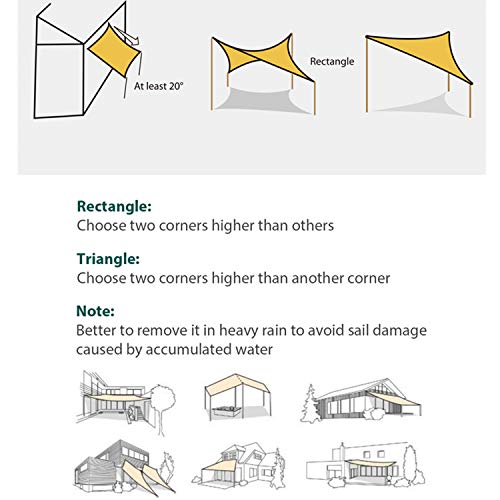 Sekey Toldo Vela de Sombra Rectangular HDPE Protección Rayos UV Resistente Permeable Transpirable para Patio, Exteriores, Jardín, 3× 4m Arena, con Cuerda Libre