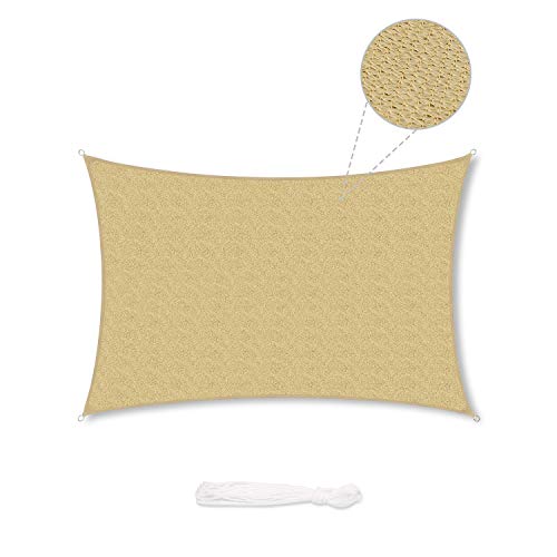 Sekey Toldo Vela de Sombra Rectangular HDPE Protección Rayos UV Resistente Permeable Transpirable para Patio, Exteriores, Jardín, 3× 4m Arena, con Cuerda Libre