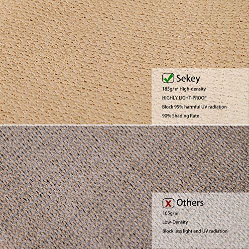 Sekey Toldo Vela de Sombra Rectangular HDPE Protección Rayos UV Resistente Permeable Transpirable para Patio, Exteriores, Jardín, 3× 4m Arena, con Cuerda Libre