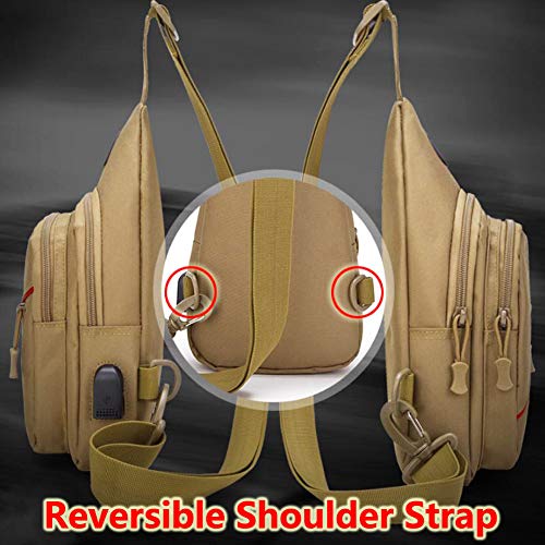 Selighting Mochila Hombre de Bandolera Militar Bolso Messenger con USB Recargable Puerta Mochila de Pecho Casual Bolso Bandolera Mochila Cruzada para el Uso Diario (negro)