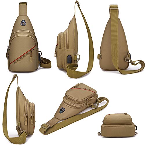 Selighting Mochila Hombre de Bandolera Militar Bolso Messenger con USB Recargable Puerta Mochila de Pecho Casual Bolso Bandolera Mochila Cruzada para el Uso Diario (negro)