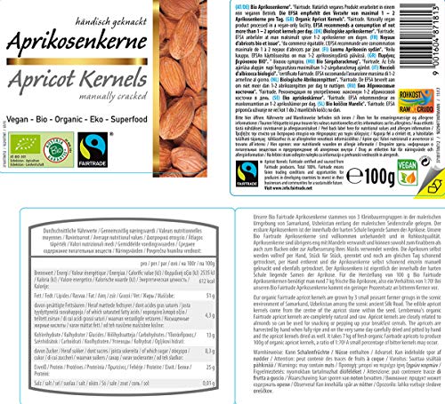 Semillas dulces de albaricoque orgánicas Fairtrade 700 g BIO, alimentos crudos, granos enteros pelados a mano de Samarcanda, garantizados sin cianuro, sin ácido hidrocianico, de Uzbekistán 7x100g