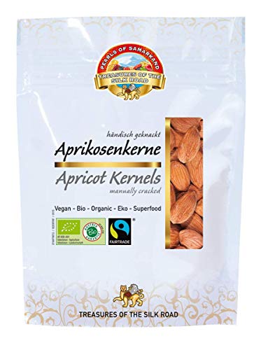 Semillas dulces de albaricoque orgánicas Fairtrade 700 g BIO, alimentos crudos, granos enteros pelados a mano de Samarcanda, garantizados sin cianuro, sin ácido hidrocianico, de Uzbekistán 7x100g