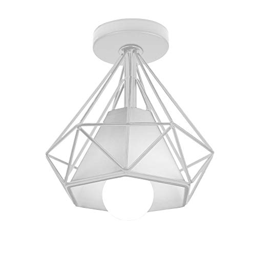 Sencilla Lámpara de Techo Industrial LED Lámpara Colgante Retro Mini Plafón Φ20cm Sombra en Forma de Diamante, Perfecto Iluminación y Decoración Porche Dormitorio Salade estar Corridor (Blanco)