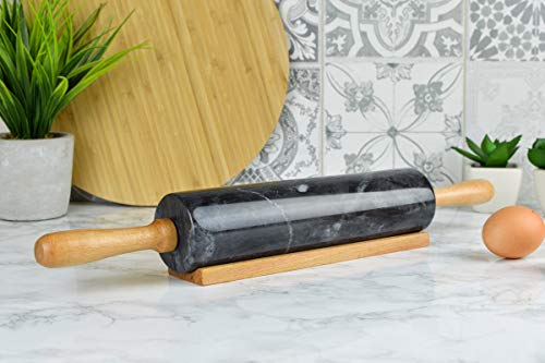 Sendez XXL Rodillo de masa de mármol con soporte, 46 x 6 cm, rodillo de madera para pasta, 2 kg