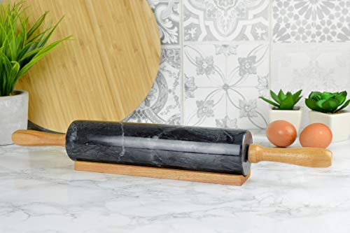 Sendez XXL Rodillo de masa de mármol con soporte, 46 x 6 cm, rodillo de madera para pasta, 2 kg