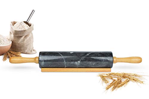 Sendez XXL Rodillo de masa de mármol con soporte, 46 x 6 cm, rodillo de madera para pasta, 2 kg