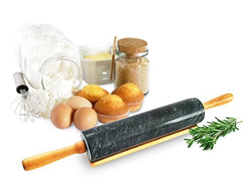 Sendez XXL Rodillo de masa de mármol con soporte, 46 x 6 cm, rodillo de madera para pasta, 2 kg