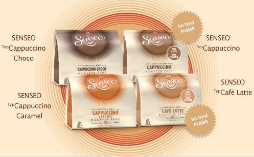 Senseo - Juego de cápsulas de café con leche Senseo: sabores Café Latte, Cappuccino, Choco Cappuccino, Cappuccino Caramel, 4 x 8 cápsulas de café