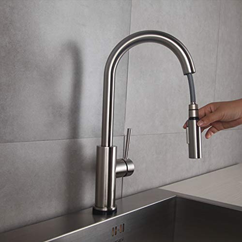 Sensor táctil extraíble Grifos,Onda de movimiento Arco alto Manija simple,Lavabo del baño Grifos,Válvula de cerámica,Mezclador de agua caliente y fría,para una Habitación,Cocina,Garaje etc-Plata
