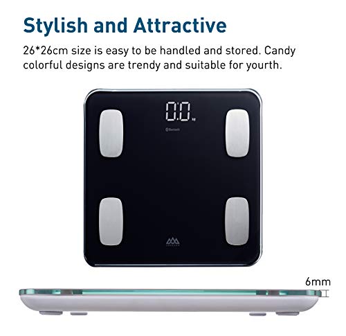 SENSSUN Bascula de Baño Digital Grasa Corporal,balanzas digitales bluetooth,analizador de composición corporal 26 * 26cm Pantalla LED con 13 Funciones,IMC/músculo/grasa corporal/masa ósea(negra)