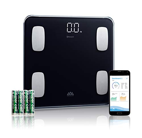 SENSSUN Bascula de Baño Digital Grasa Corporal,balanzas digitales bluetooth,analizador de composición corporal 26 * 26cm Pantalla LED con 13 Funciones,IMC/músculo/grasa corporal/masa ósea(negra)