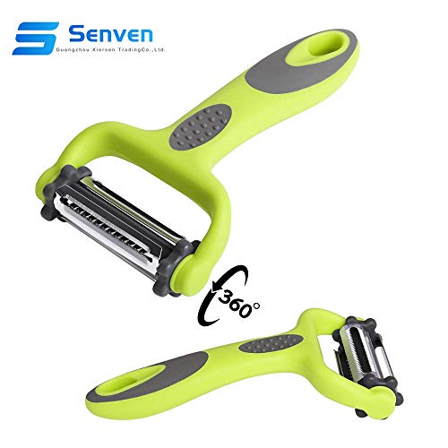 Senven® 3 en 1 Pelador de Frutas y Hortalizas, con 3 Giratoria Extra Afiladas Cuchillas de La Papas, Manzana, Naranja, Zanahoria, Pepino, Adecuado para Usuarios Diestros o Zurdos