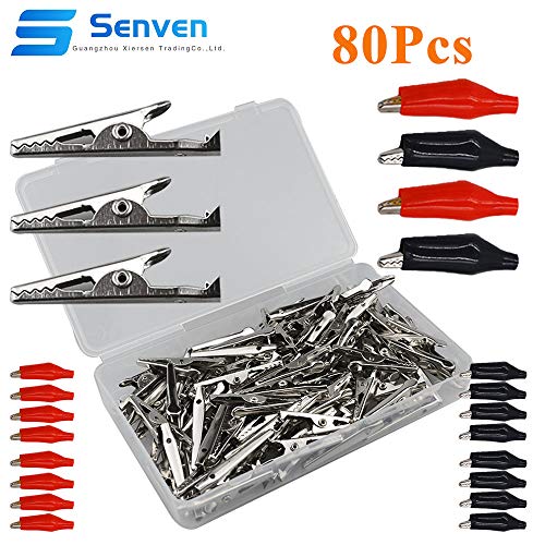 Senven 60pcs cocodrilo Clip+20pcs manga aislante, pinzas prueba cocodrilo de cocodrilo Prueba de electricista, pinza de aislamiento de metal pinza de clip de cocodrilo
