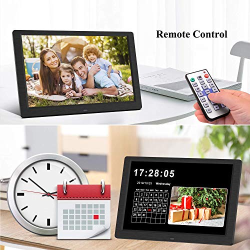 SEQI Marco Digital Fotos 10 Pulgadas resolucion 1920x1080, Full HD Pantalla IPS de Marcos Digitales Foto y Video/Reproductor de Audio/Reloj/Electrónico/Calendario, Mando a Distancia (Negro)…