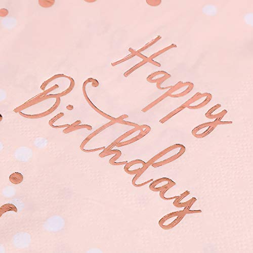 Servilletas Cumpleaños, 32 Piezas Servilletas de Papel Rosas para Cumpleaños Fiesta Niña, Decoracion Cumpleaños Aniversario, Paper Napkins Rose Gold, 3 Capas - 16,5 x 16,5 cm
