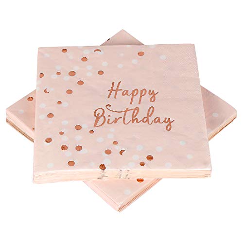 Servilletas Cumpleaños, 32 Piezas Servilletas de Papel Rosas para Cumpleaños Fiesta Niña, Decoracion Cumpleaños Aniversario, Paper Napkins Rose Gold, 3 Capas - 16,5 x 16,5 cm